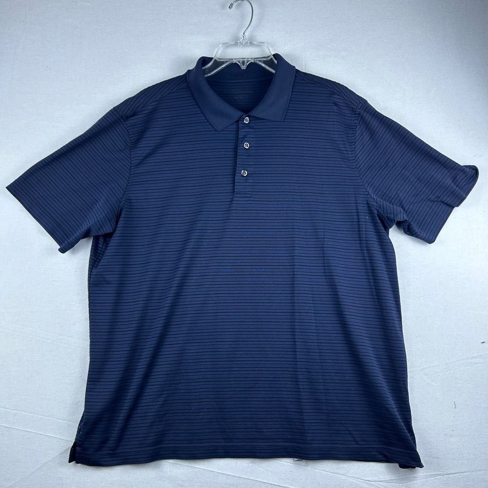 Croft & Barrow Mens Large Navy Blue Striped Short Sleeve Polo Shirt